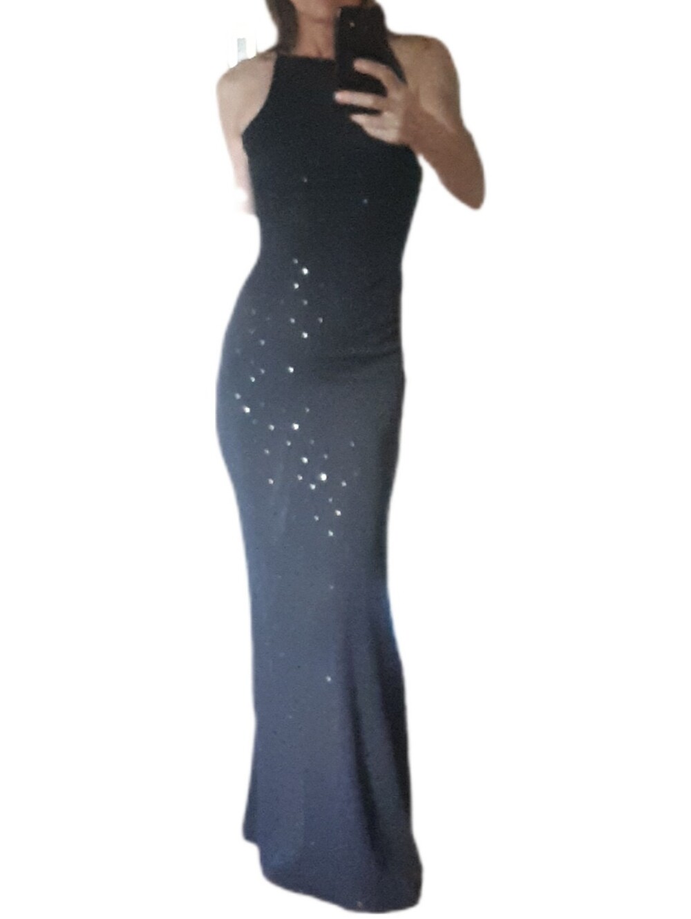 Black Halter Maxi Dress with Subtle Sparkle